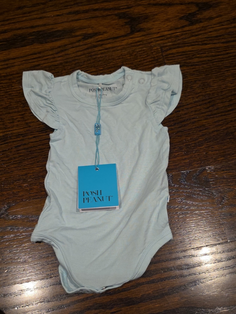 Posh Peanut Pale Blue Flutter Sleeve Bodysuit